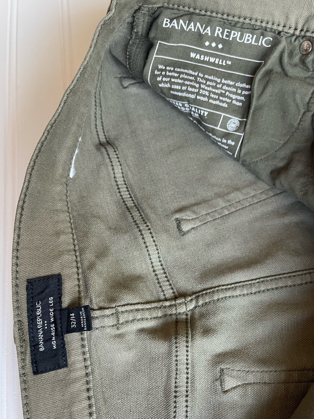Banana Republic Military Green High Rise Wide Leg Khaki Stretch Jeans Size 32 14 - Picture 3 of 10